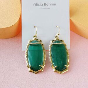 Alicia Bonnie - Charlotte Green Cat's Eye Gold Drop Earrings - NEW